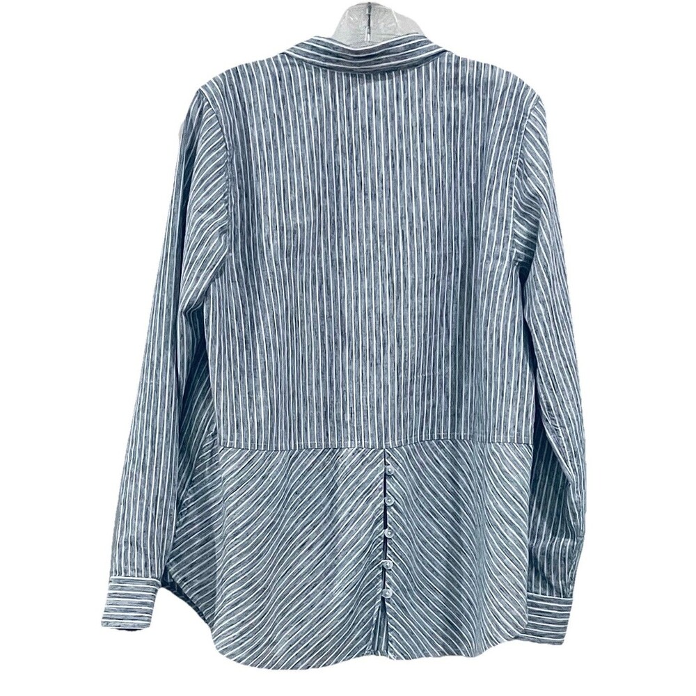 Lucky Brand Shirt Women’s L Blue White Striped Chambray Button Front Long Sleeve - Picture 2 of 7